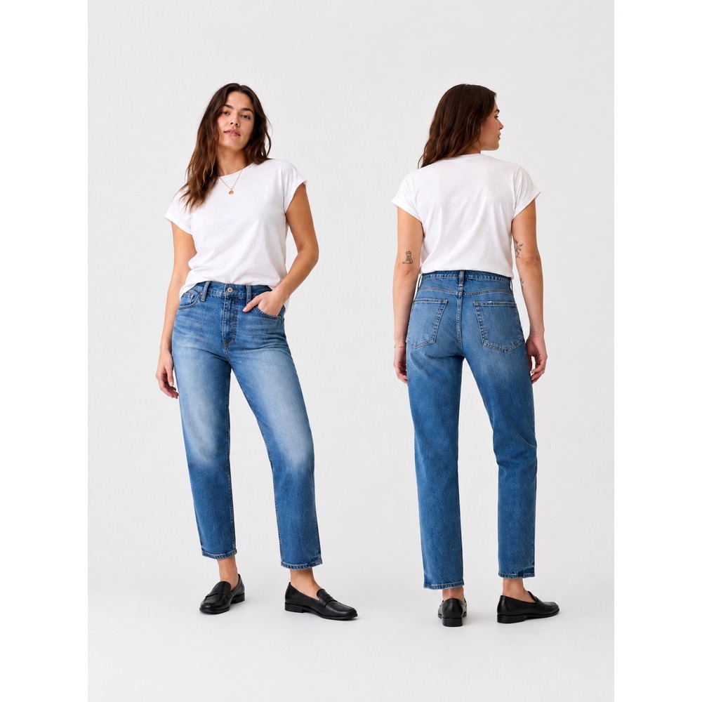 Gap 90s Straight High Rise Jeans Blue Medium Wash Denim 31 12 Short